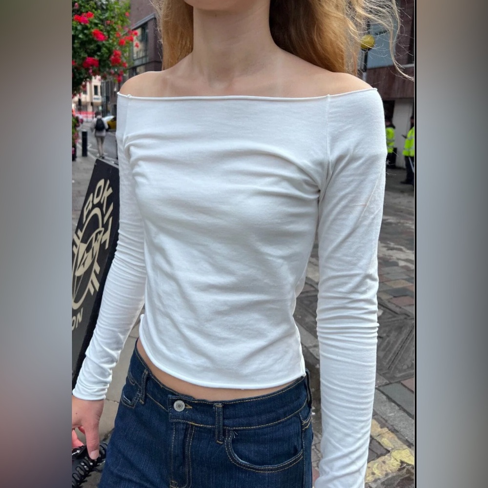 Brandy Melville Off the Shoulder White Long Sleeve